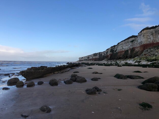 Surface level of beach against sky