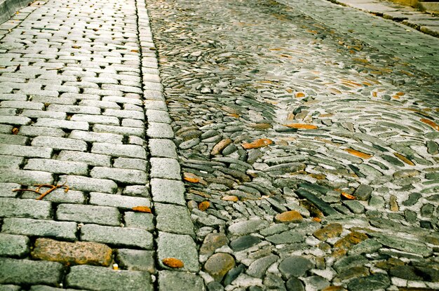 Photo surface level of cobblestone pathway