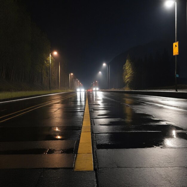 Surface level of road at night