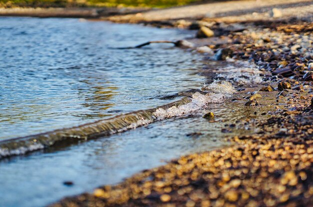 Photo surface level of water flowing on land