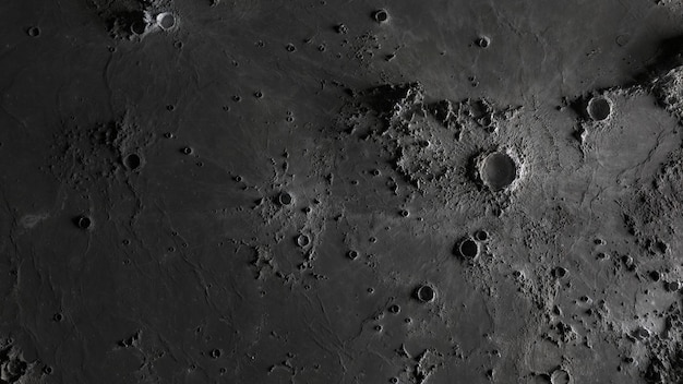 The surface of the moon in craters close-up