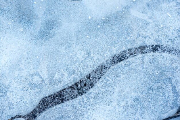 The surface of natural ice covering the puddle