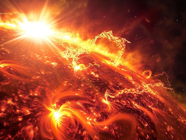 Фото Поверхность солнца с пламенем и теплом