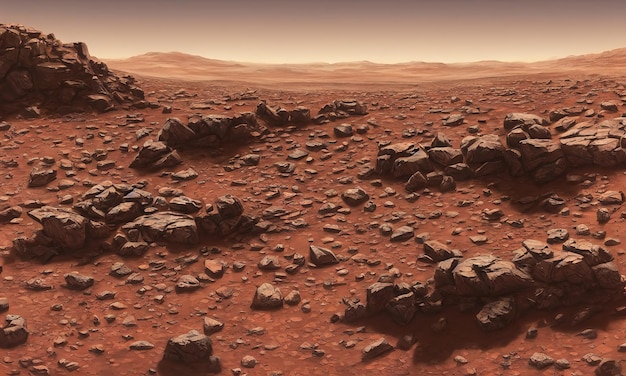 Surface of the planet mars the martian lifeless soil amazing\
landscape of the red planet 3d illustration