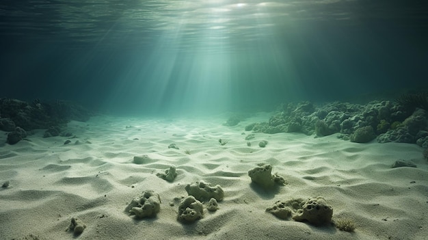 surface of sand underwater with sunlight