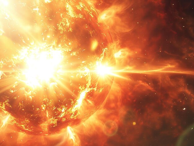 Surface of the sun with flames and heat solar flare