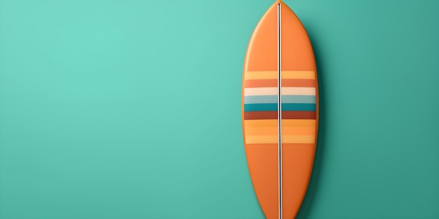 A surfboard on a green background with copyspace