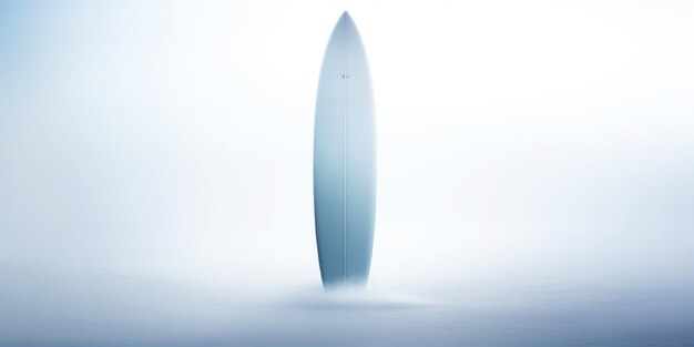 Surfboard staan in een wit strand zand op een zeekust Witte mist eenzaamheid concept Generatieve AI