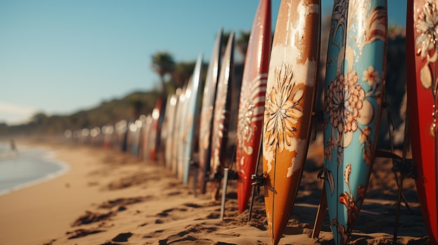 Photo surfboards at the beach generative ai