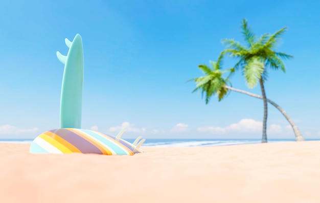 Surfboards on sandy beach during summer vacation