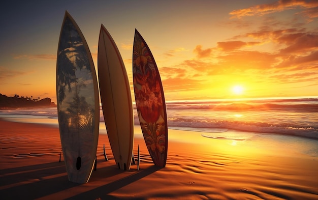 Surfboards standing on the beach AI