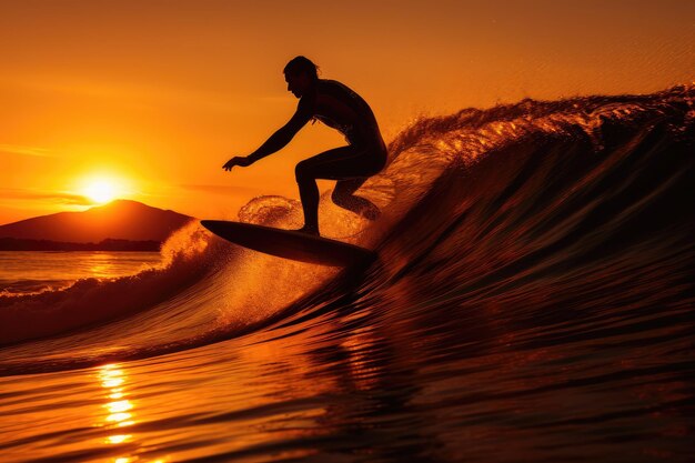Surfen bij zonsondergang.