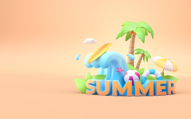 Surfen in de zomer 3D render