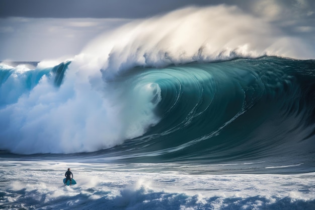 Surfer on big Blue Ocean Wave Ai generative