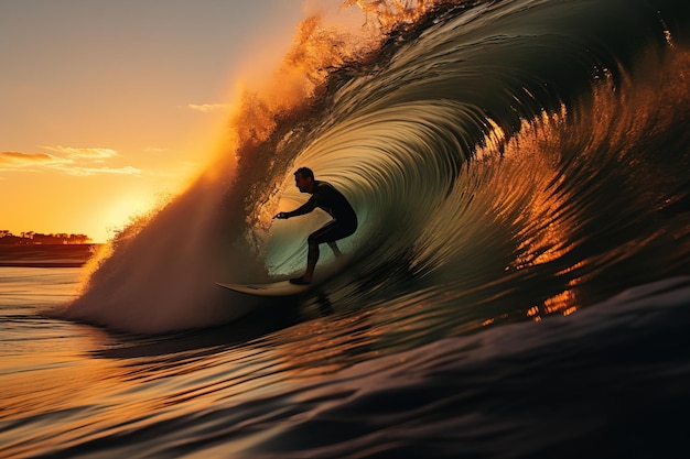 写真 サーファーが最初の波を捕まえる 明るいシンプルなブライ