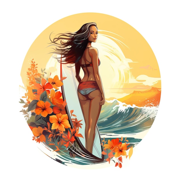 surfer girl illustration