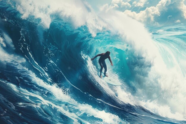 A surfer is riding a wave in the ocean