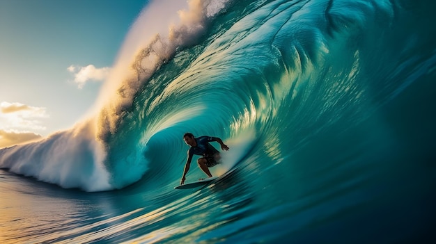 A surfer is riding a wave in the ocean.