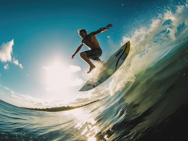 A surfer is riding a wave in the ocean.