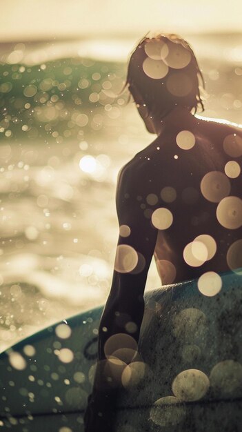 a surfer is sitting on a surfboard in the water