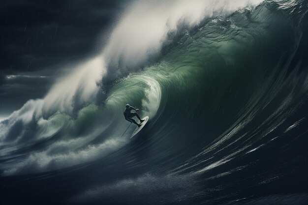 Surfer navigating through a stormy se Generative ai