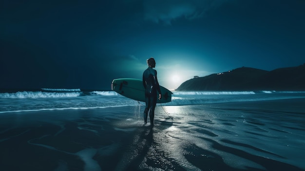 Surfer op oceaanachtergrond Illustratie AI GenerativexA