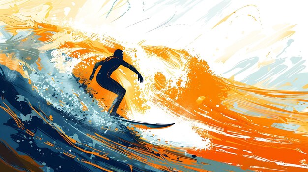 Surfer rides the wave Abstract painting Vector illustration