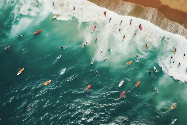 A surfer rides a wave in front of a beach.