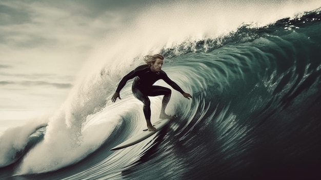 Photo a surfer rides a wave in the ocean.