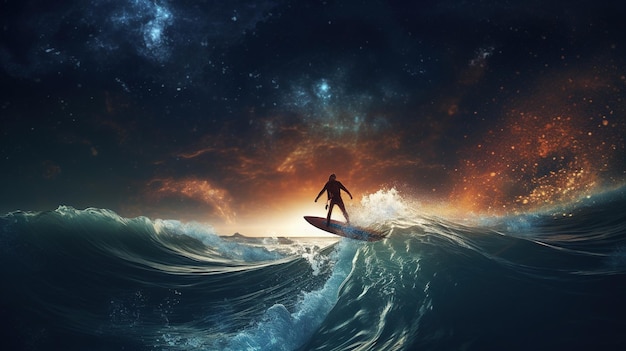 A surfer rides a wave in the ocean.