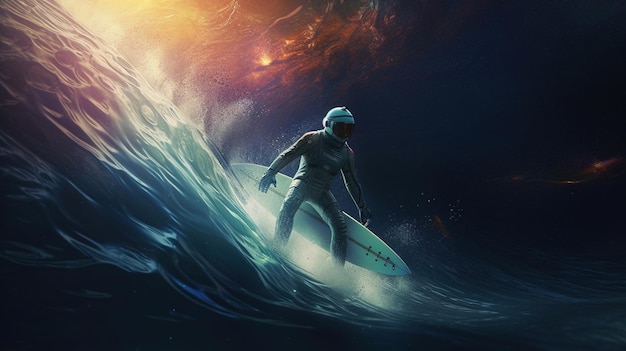 A surfer rides a wave in the ocean