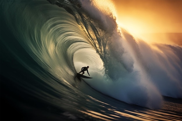 a surfer rides a wave in the ocean