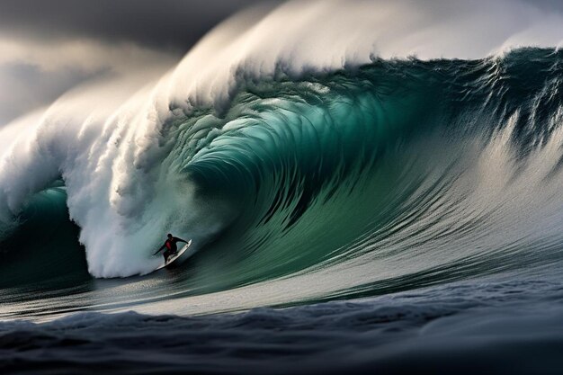 Photo a surfer rides a wave in the ocean.