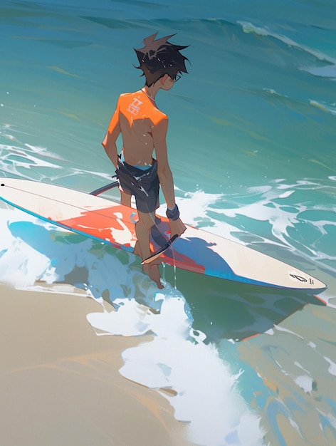 surfer on a surfboard in the ocean with a blue sky generative ai