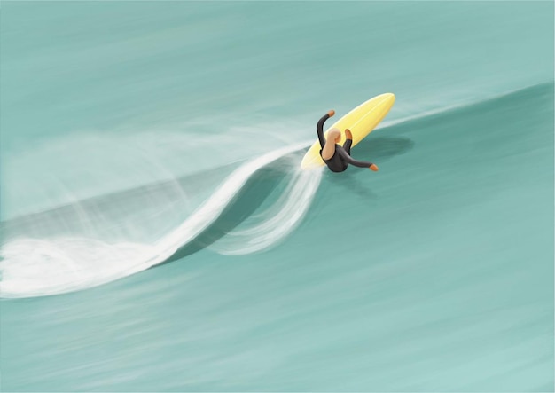 Surfer surfing on beach wave sea illustration for banner template background