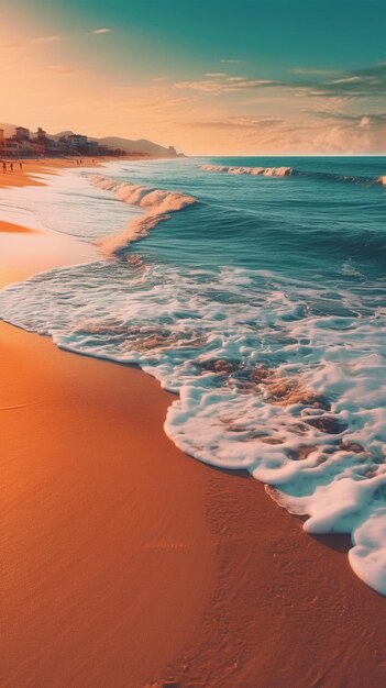 Surfers are walking along the beach at sunset with their surfboards generative ai