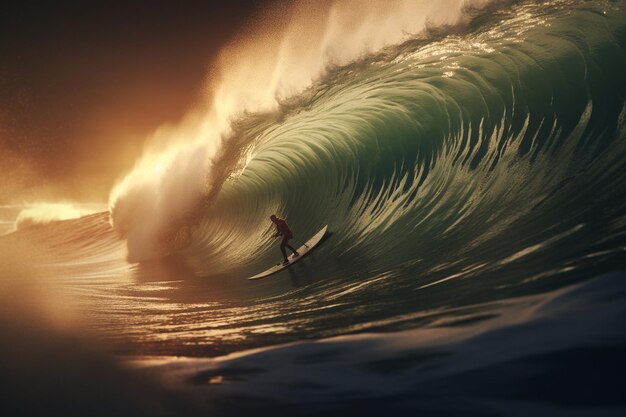 Surfers catching waves