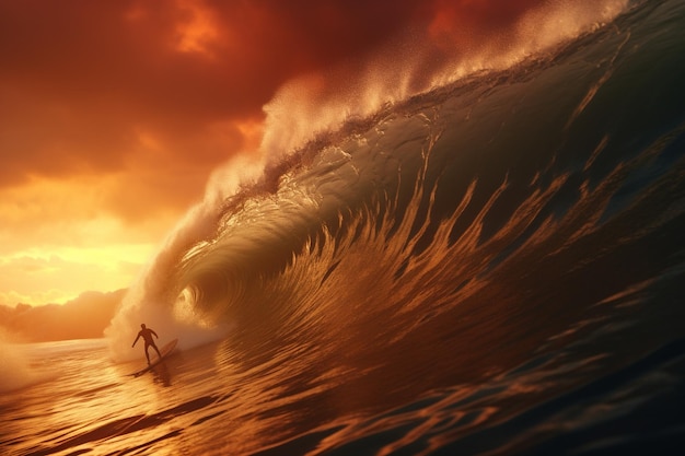 Surfers catching waves