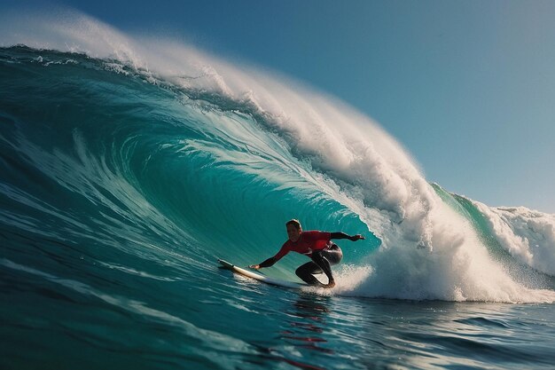 Surfers catching waves