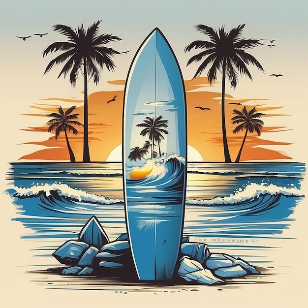 Foto t-shirt vettoriale a tema surf e spiaggia creato con ai