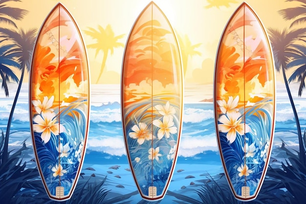 Surfing boards realistic summer background