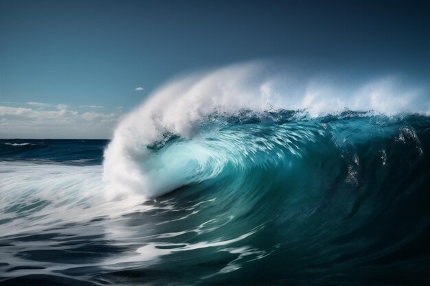 Surfing nature wave ocean cool liquid blue water crash sea Generative AI