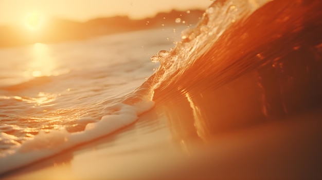 夕暮れの海の波をサーフィン 美しい風景と青い海の波