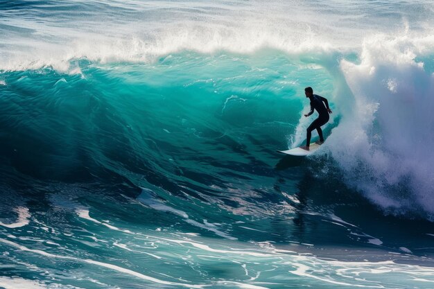 Surfing ocean wave Surfer on a blue ocean AI generated