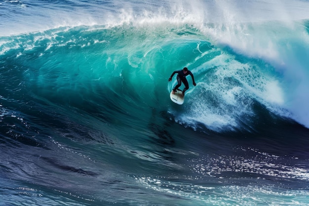 Surfing ocean wave Surfer on a blue ocean AI generated