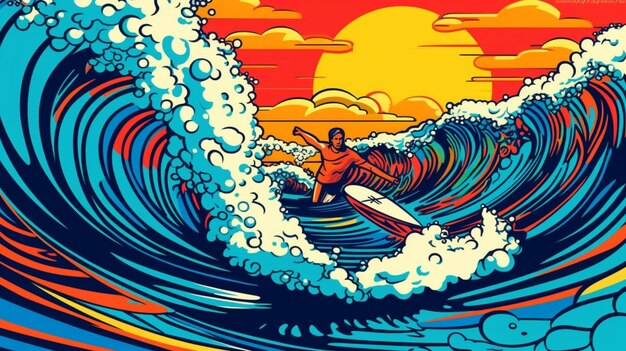 Surfing In Pop Art Style Depicting A Wallpaper