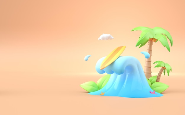 Surfing in Summer 3D render