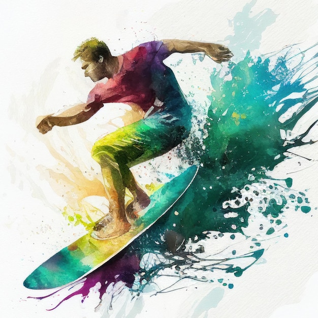 Surfing in watercolor style by Generative AI