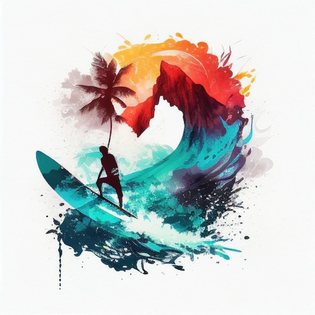 Surfing in watercolor style by Generative AI