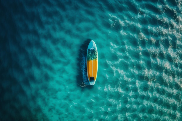 Surfplank op oceaan heldere zee bovenaanzicht kopie ruimte Generatieve AI